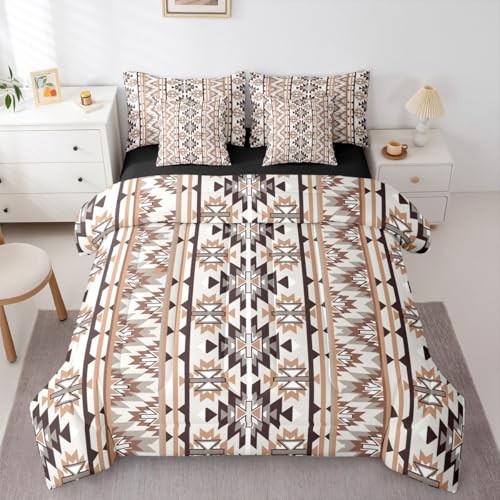 7 Piece Rustic Western Comforter Set with Sheets Queen Black Brown