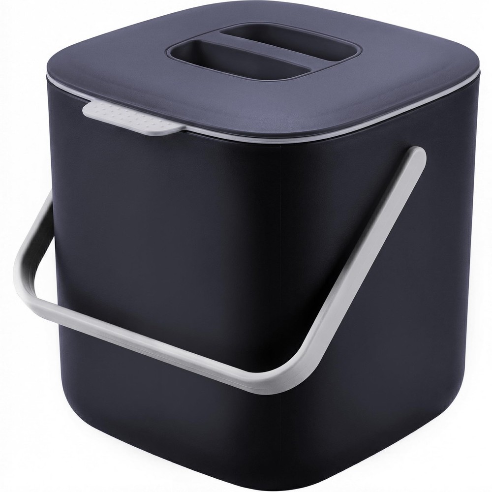Compost Bin Kitchen 0.7 Gallon Sealed Countertop Indoor Lid Handle Gray