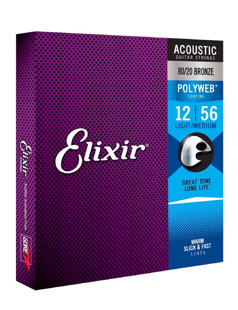 Elixir® 11075 80/20 Bronze Acoustic Strings POLYWEB®, Light/Medium (.012-.056)
