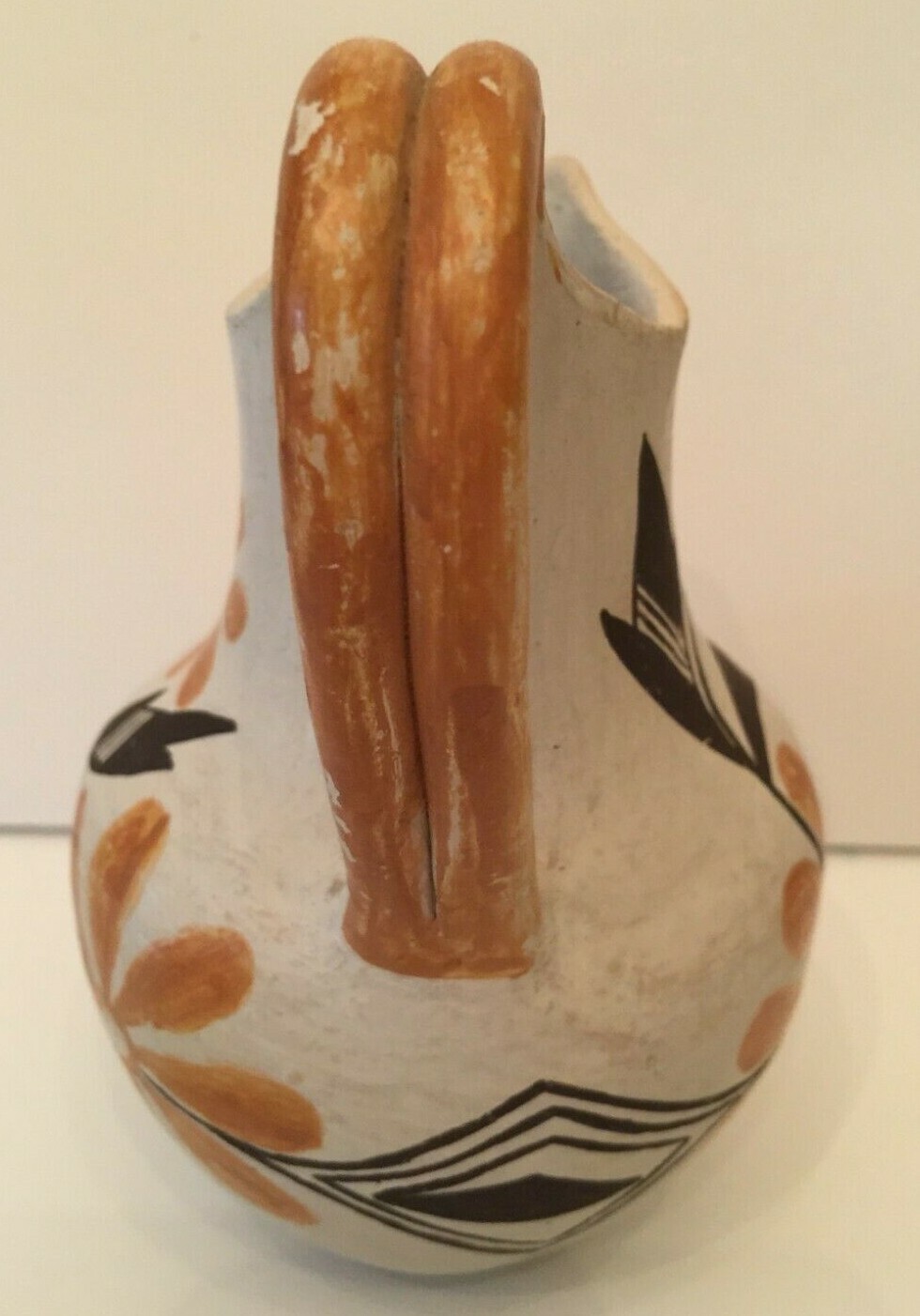 Vintage Acoma New Mexico Pottery Handmade Pitcher Hand Painted Floral 6" Tall