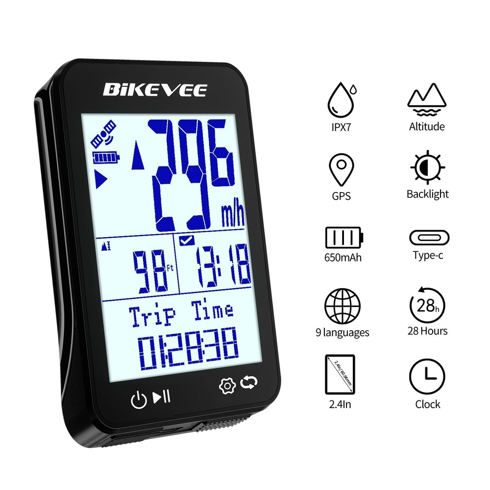 GPS Speedometer & Odometer - Wireless Bike Computer, Auto Start/Stop, Black