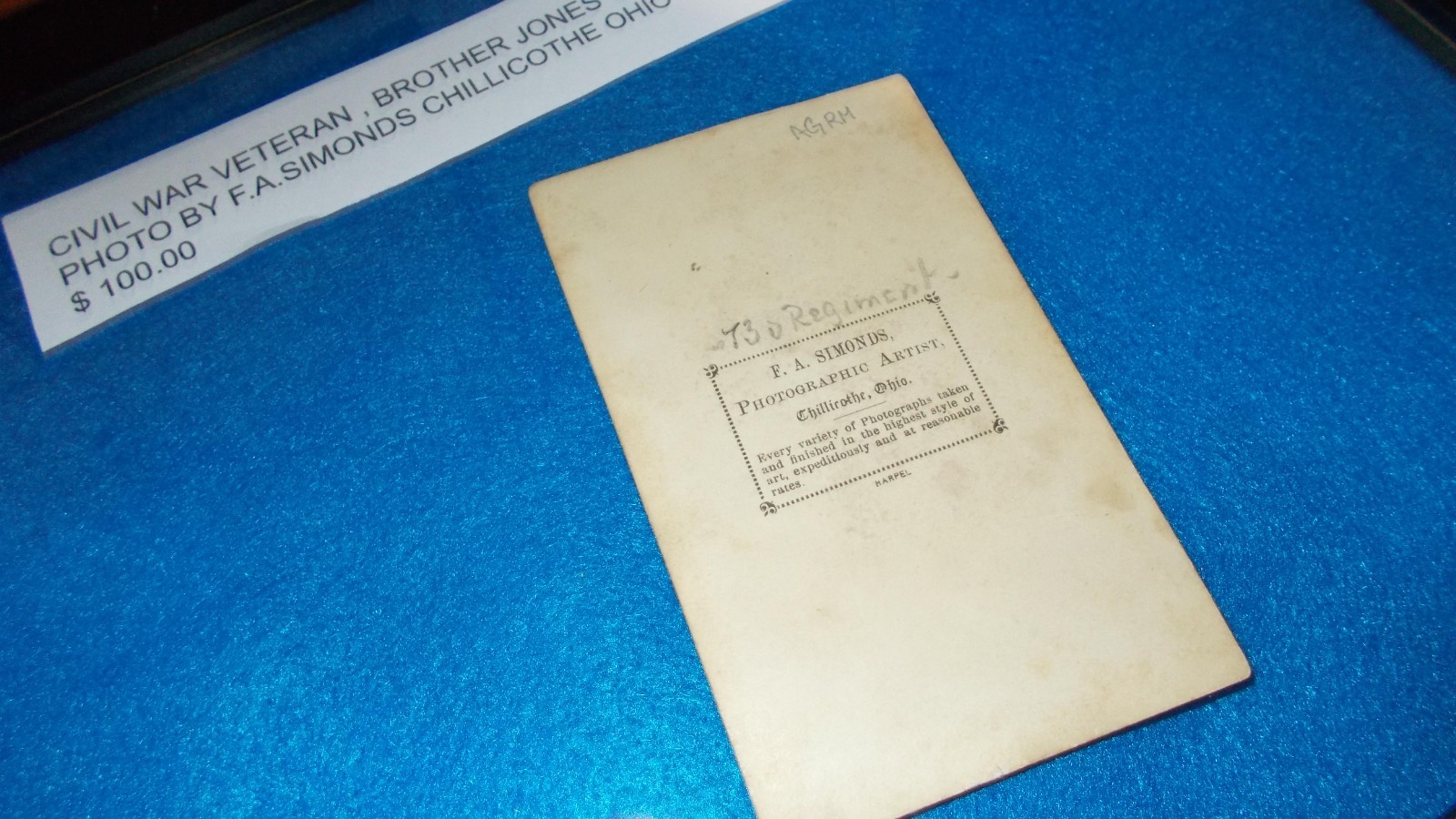 CIVIL WAR CDV 73D OVI VETERAN LOOKOUT MOUNTAIN CHILLICOTHIE OHIO