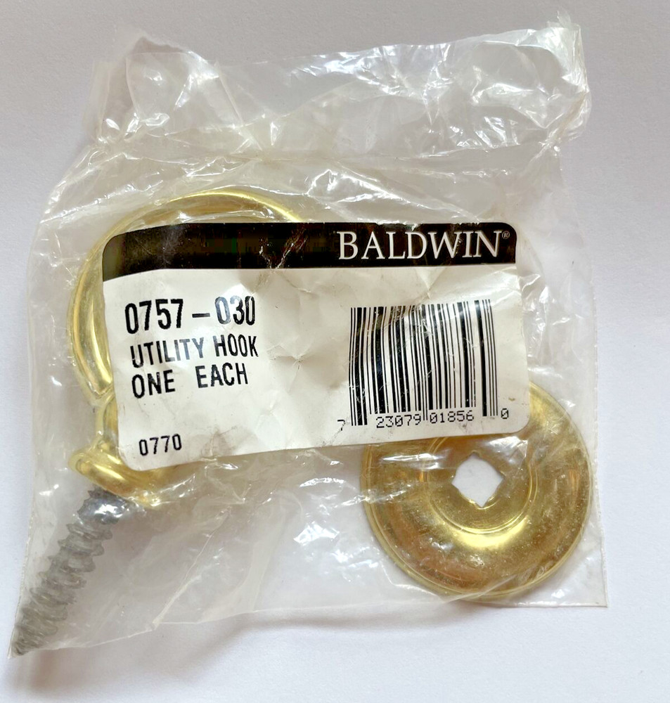BALDWIN UTILITY HOOK & PLATE Polished Brass NEW 0740-030