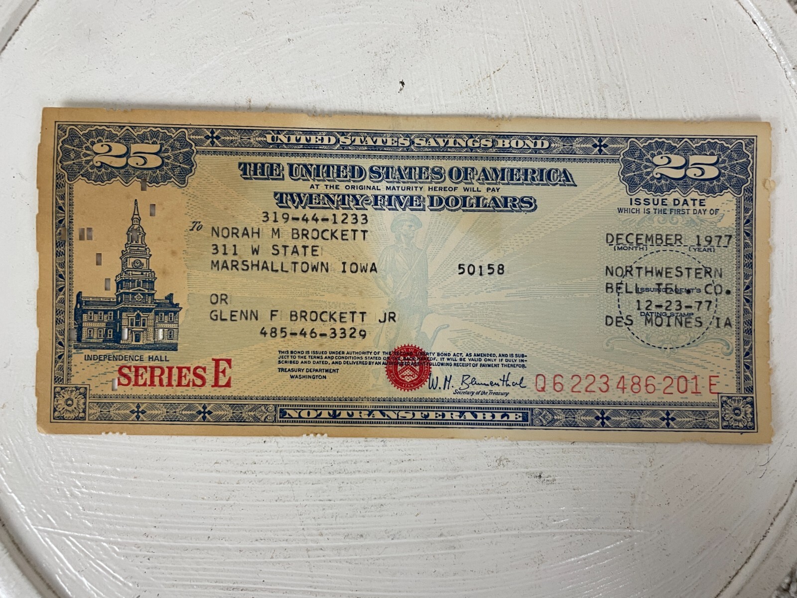 Vintage The United States Of America Twenty Five Dollars Savings Bond Series E