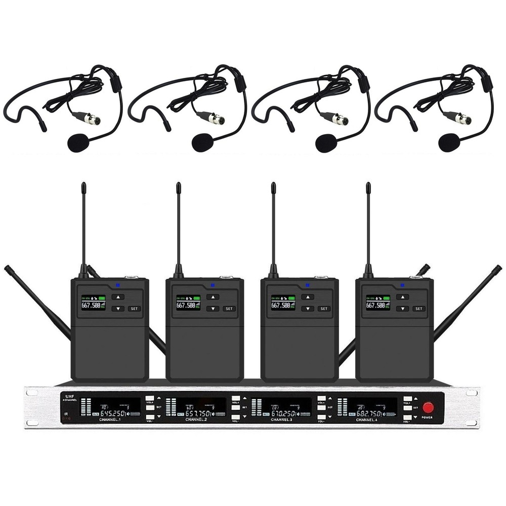 4 Channel UHF True Diversity Digital Wireless Headset Microphone Unidirectional