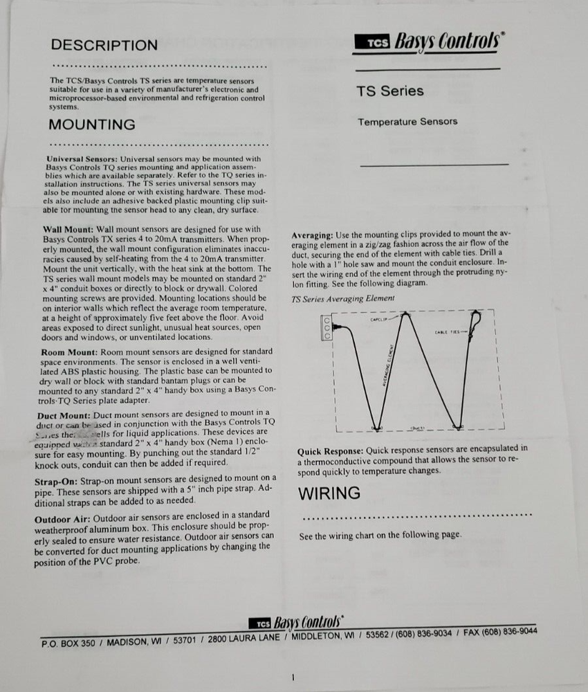 Basys Controls TS1032 Temperature Sensor
