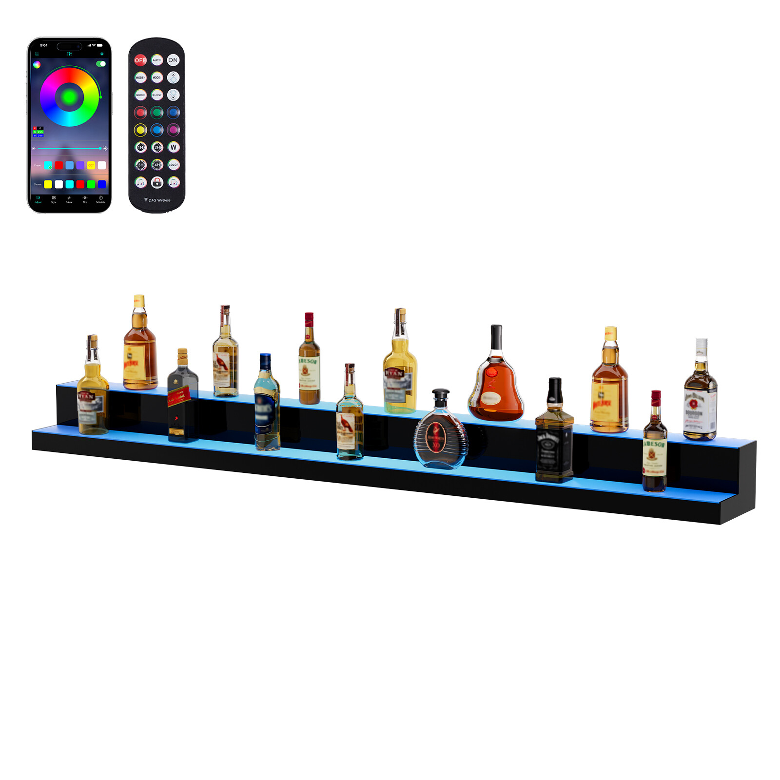 Uimoso LED Lighted Liquor Bottle Display Bar Shelf RF & App Control 60" 2-Step