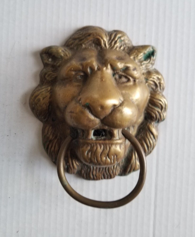 Antique Victorian Large Solid Brass Lion's Head Door Knocker with Ring Handle