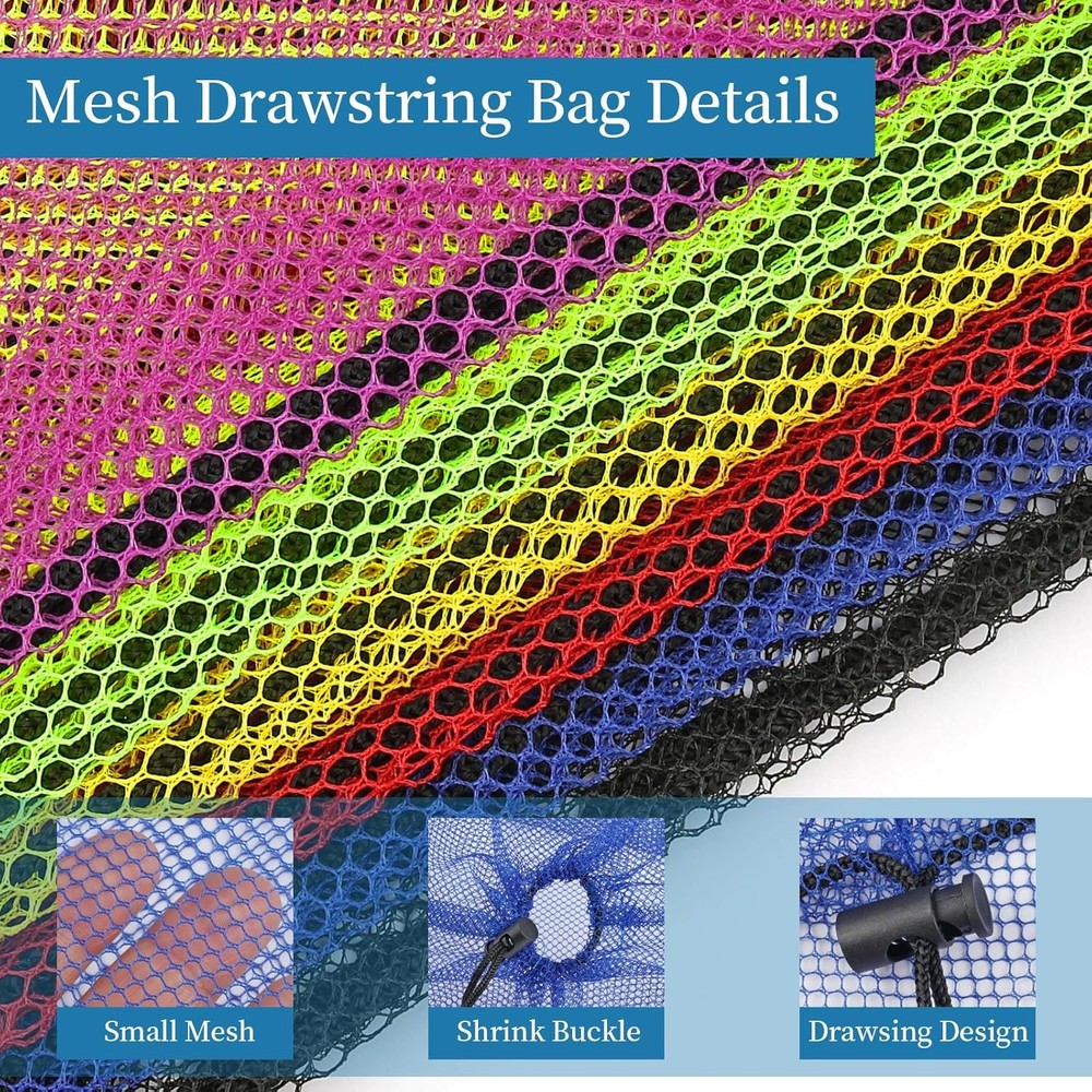 6 Pcs Mesh Bags Drawstring, 14x17 Inch with Lock, Multipurpose Multicolor