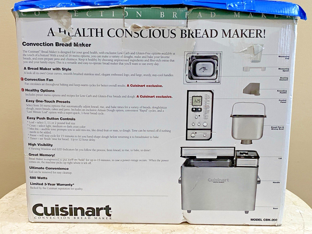 CUISINART CBK-200 Convection Bread Maker 2-Pound Programmable Stainless Steel