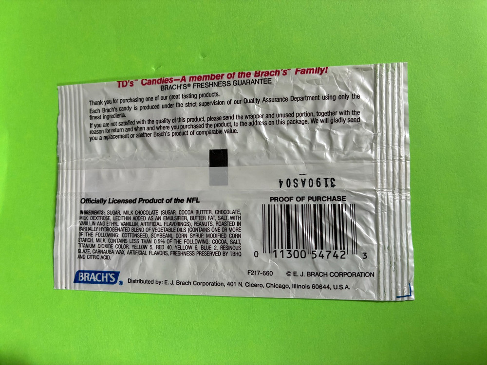 San Francisco 49'ers Brach's Peanut Chocolate Candy Wrapper
