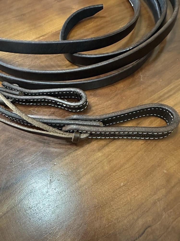 New 7’ Split Leather Buck Stitched Stamped Reins Loop End