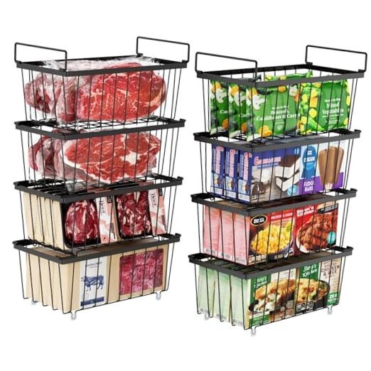 Freezer Organizer Bins - 8 Pack Small Stackable Deep Freezer Eight Pack