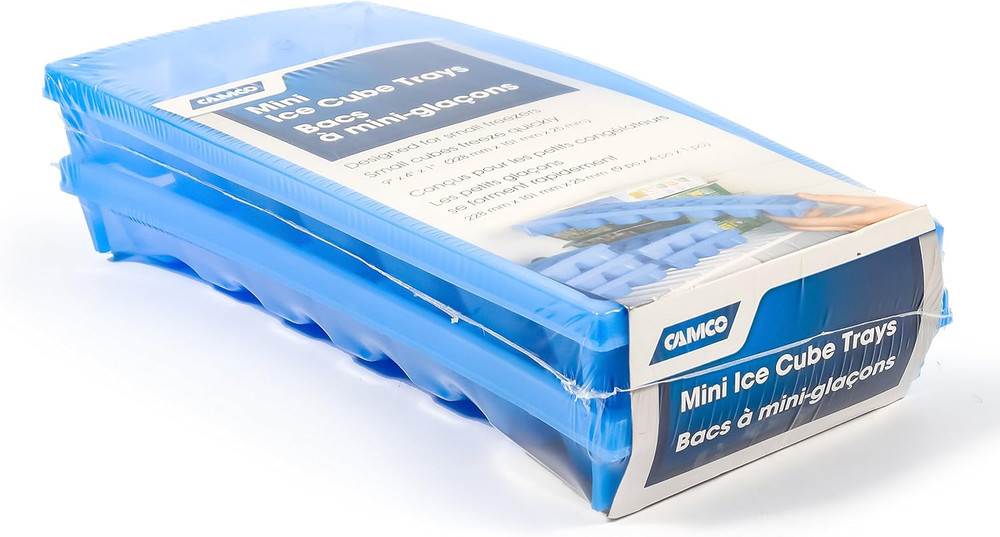 Camco Stackable Mini Ice Cube Trays Compact Spaces 2 Pack Blue