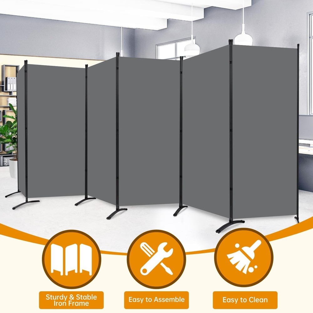 Metal Frame 6 Panel Folding Privacy Screen 6 FT Wall Divider Room Separator