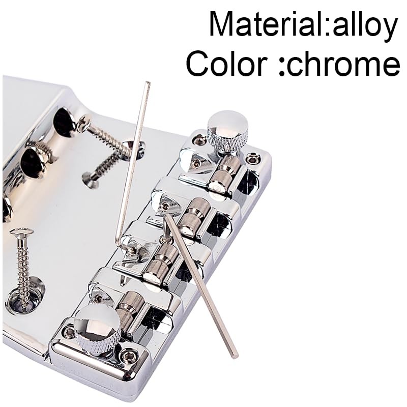 Bass Guitar Bridge 4 String with Tool Set Hardtail Saddle for Chrome