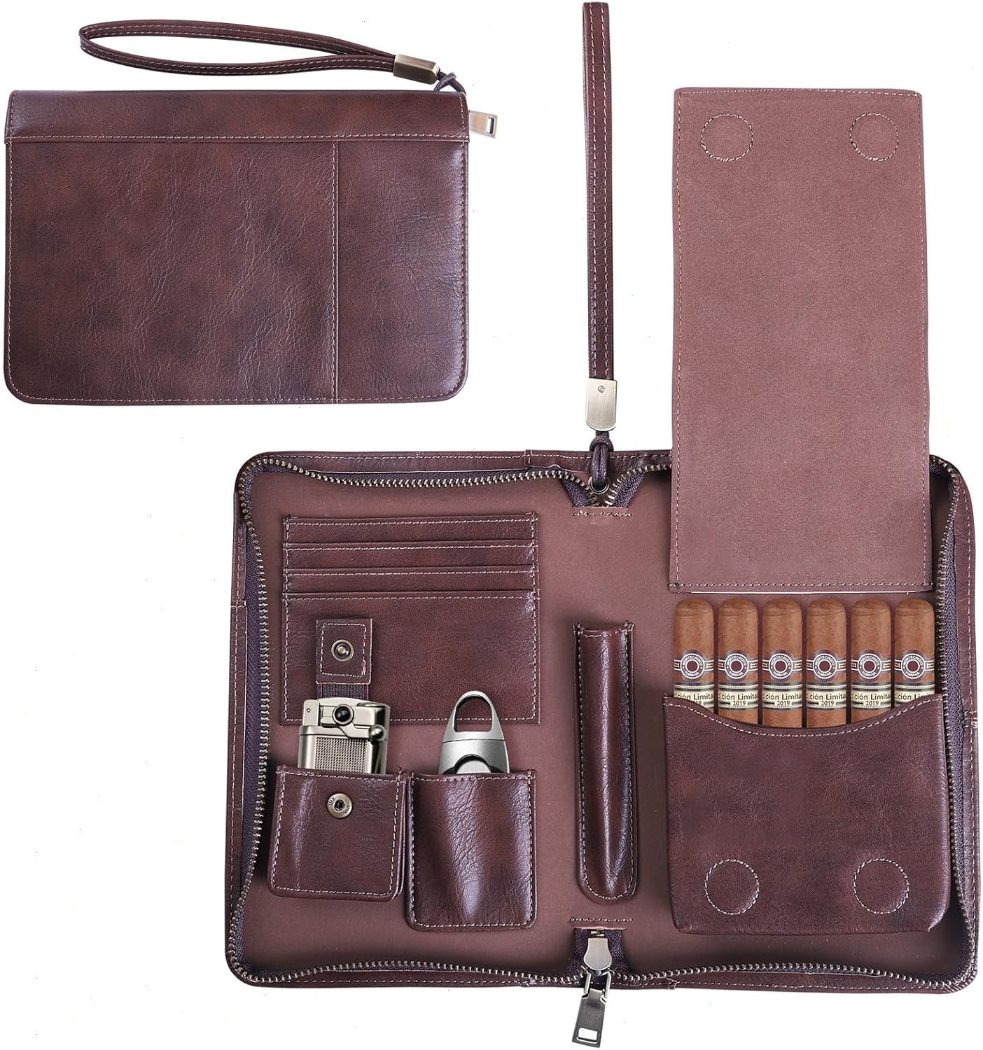 Portable Travel Leather Cigar Case