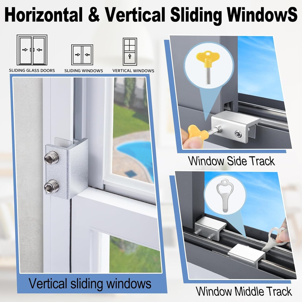 4 Sets Sliding Window Locks with Key, Window Locks for Up and Down Windows,Easy