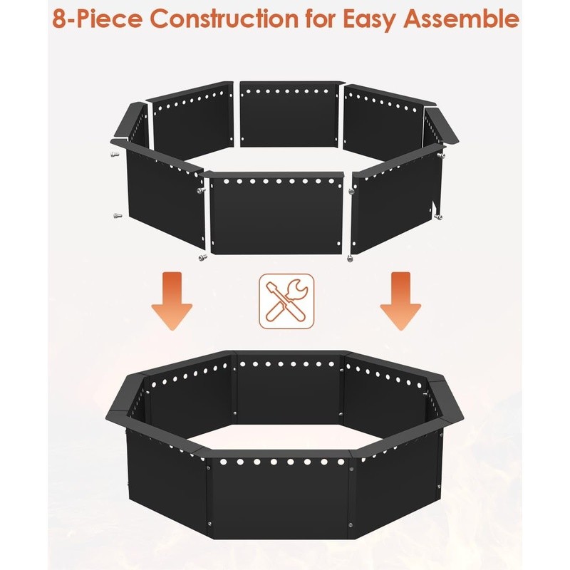 Smokeless Fire Pit Ring 32''Outer 28'' Inner Diameter Solid Steel Firepit Liner