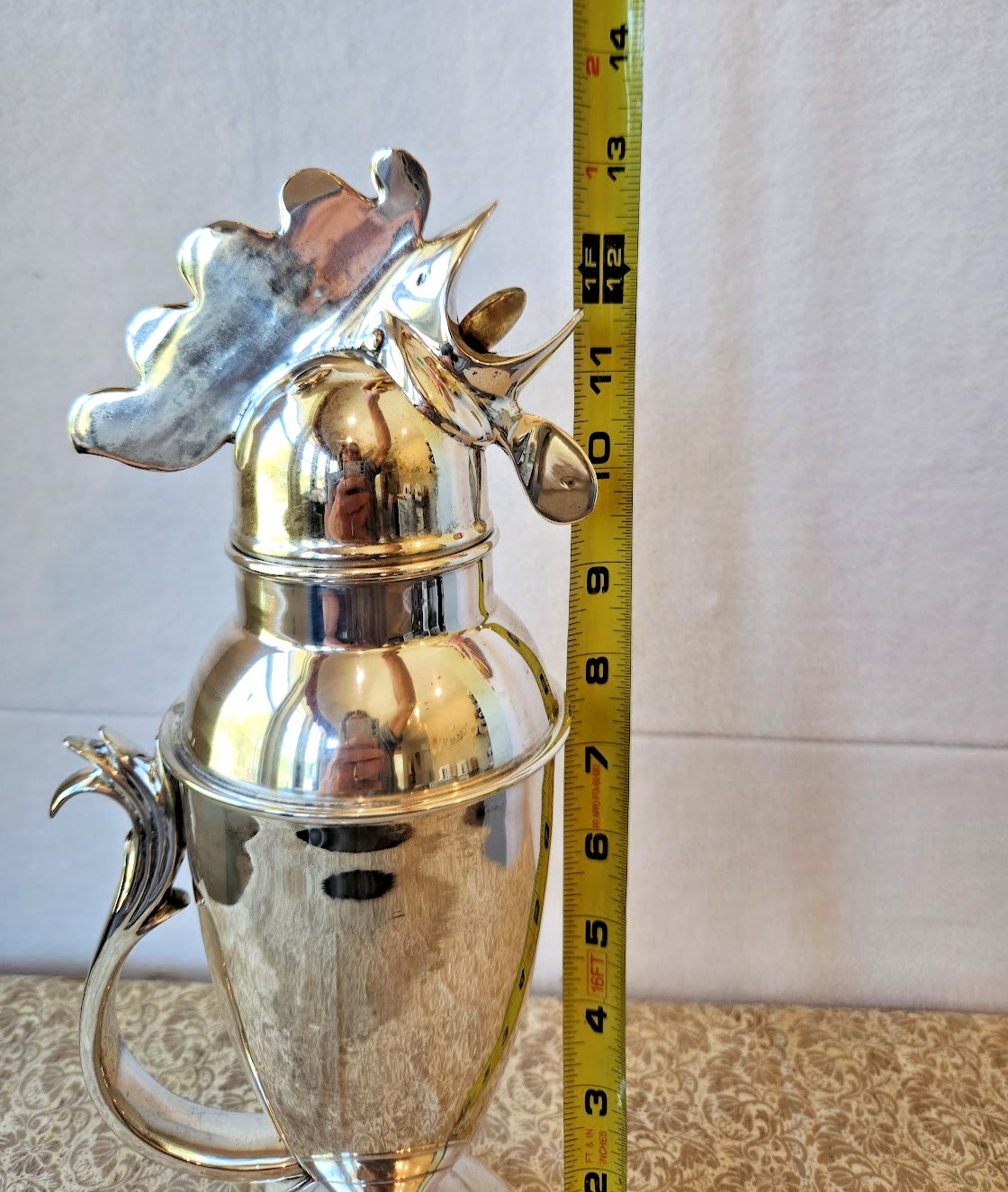 Rooster Cocktail Shaker Restoration Hardware Polished Silver Plate Vintage 13"