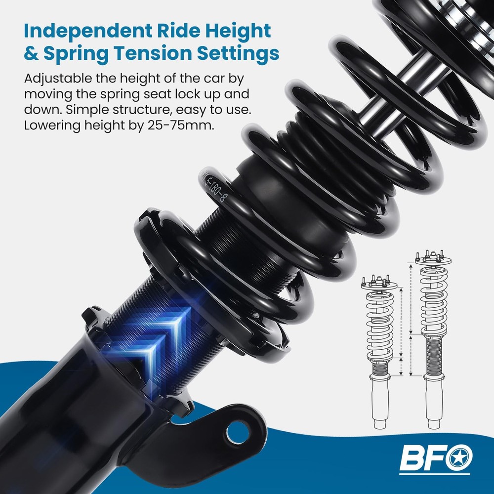 E46 Coilover Struts Adjustable Height Lowering Suspension Kit Black 1998-2005