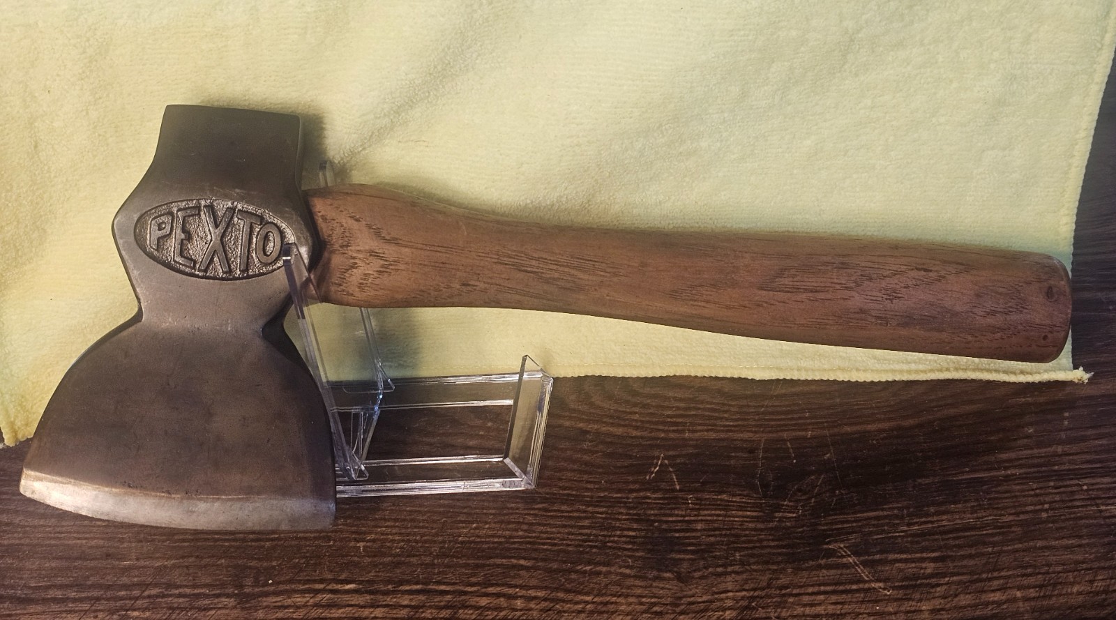 Antique embossed PEXTO broad carpenter hatchet axe