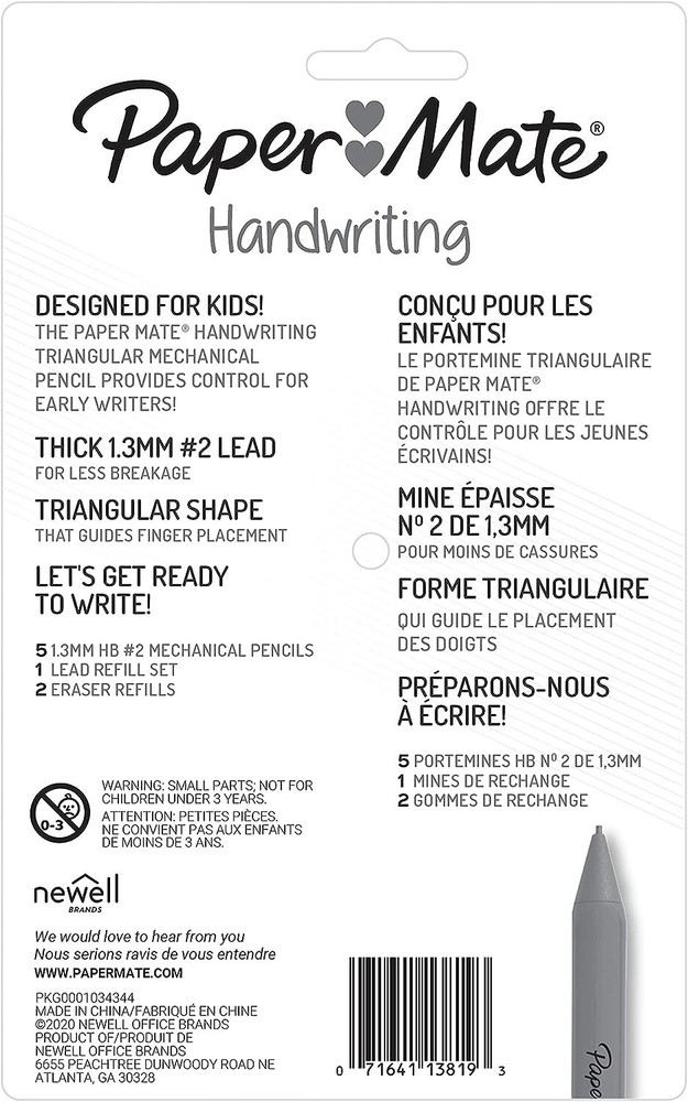 Paper Mate Handwriting Triangular Mechanical Pencil Set with Lead & Eraser Refil