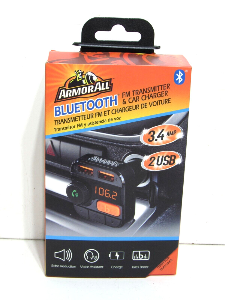 Armor All Wireless Bluetooth FM Transmitter Block Dual USB Charger Charging Plug