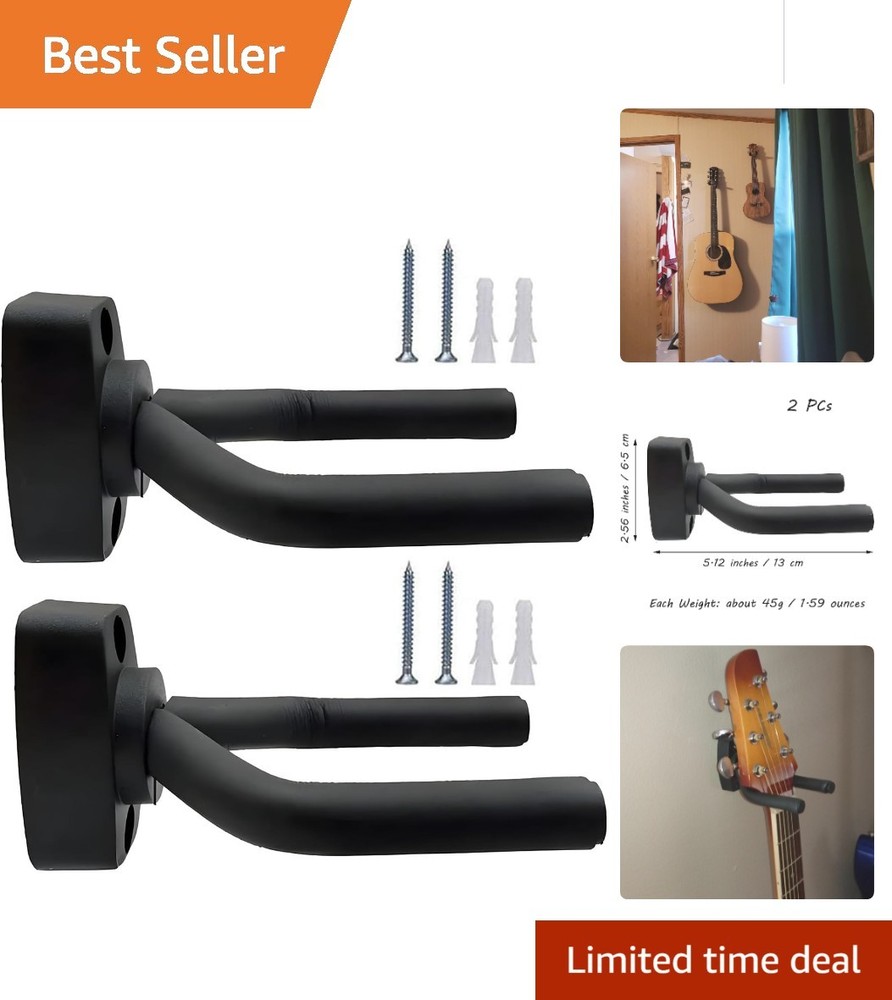 2 Pack Adjustable Guitar Wall Mounts with Non-Marring Foam Pads - Easy Install