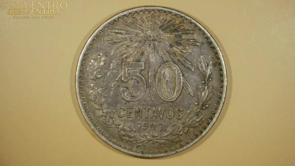 1907 Mexico 50 Cents Silver Cap & Rays #RMC01