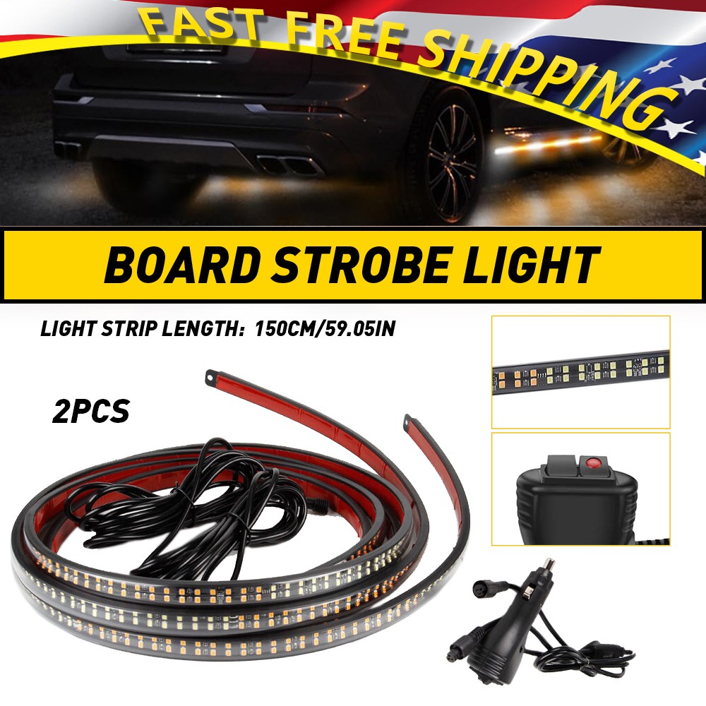 2pcs 60" Running Board Step Strips & Amber White LED Bar Strobe Lights