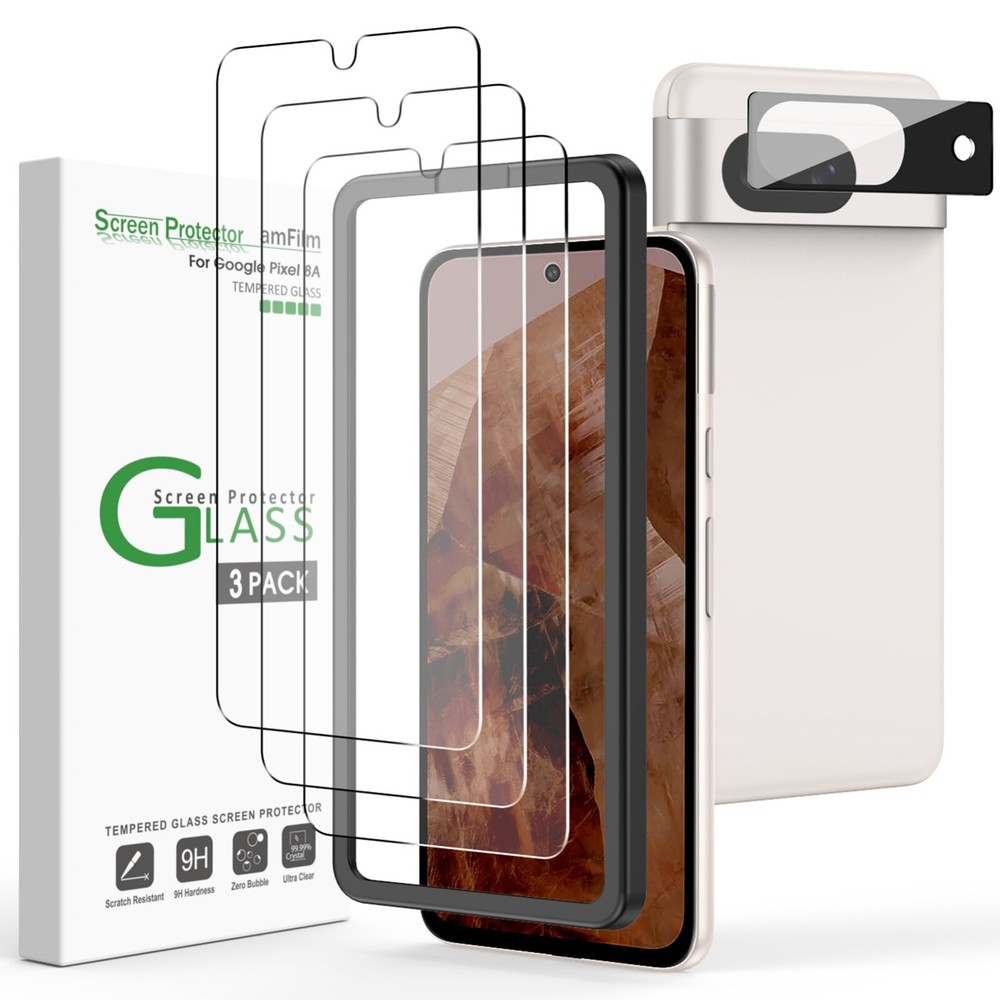 amFilm for Google Pixel 8A Screen Protector Tempered Glass（3+1 Pack）