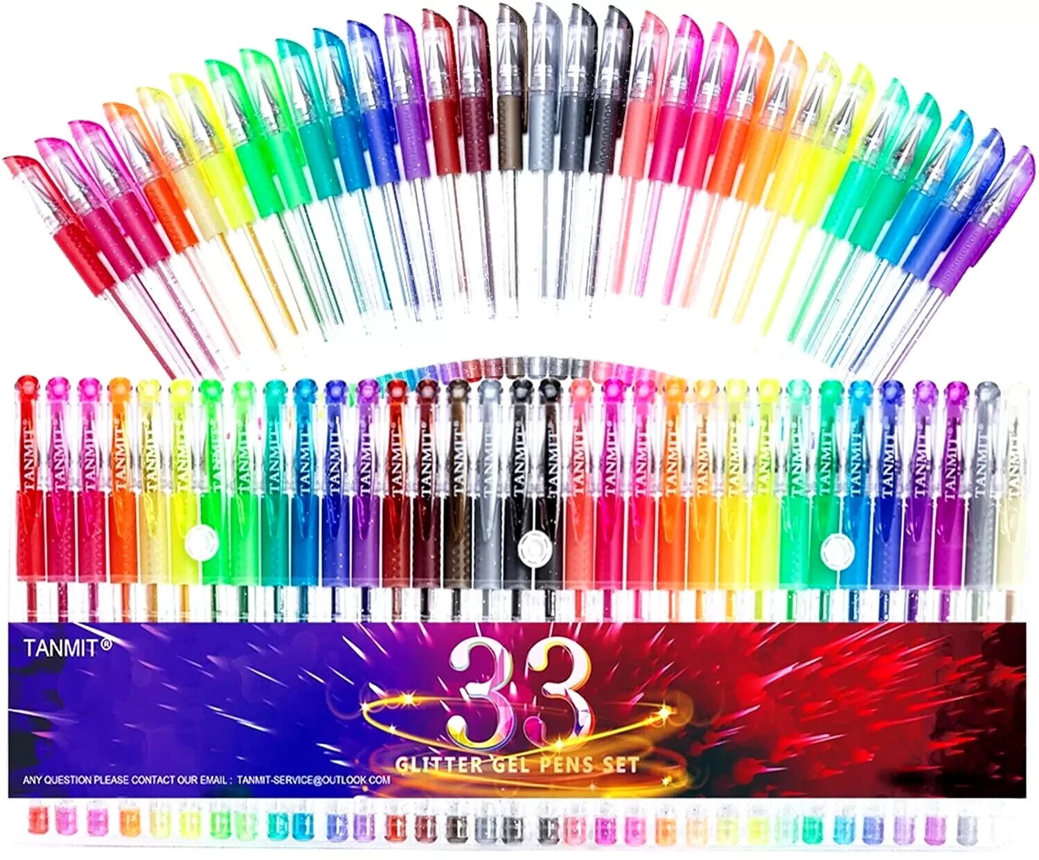 TANMIT Glitter Gel Pens, 33 Colors Neon Glitter Pens Set Gel Art Markers with 40