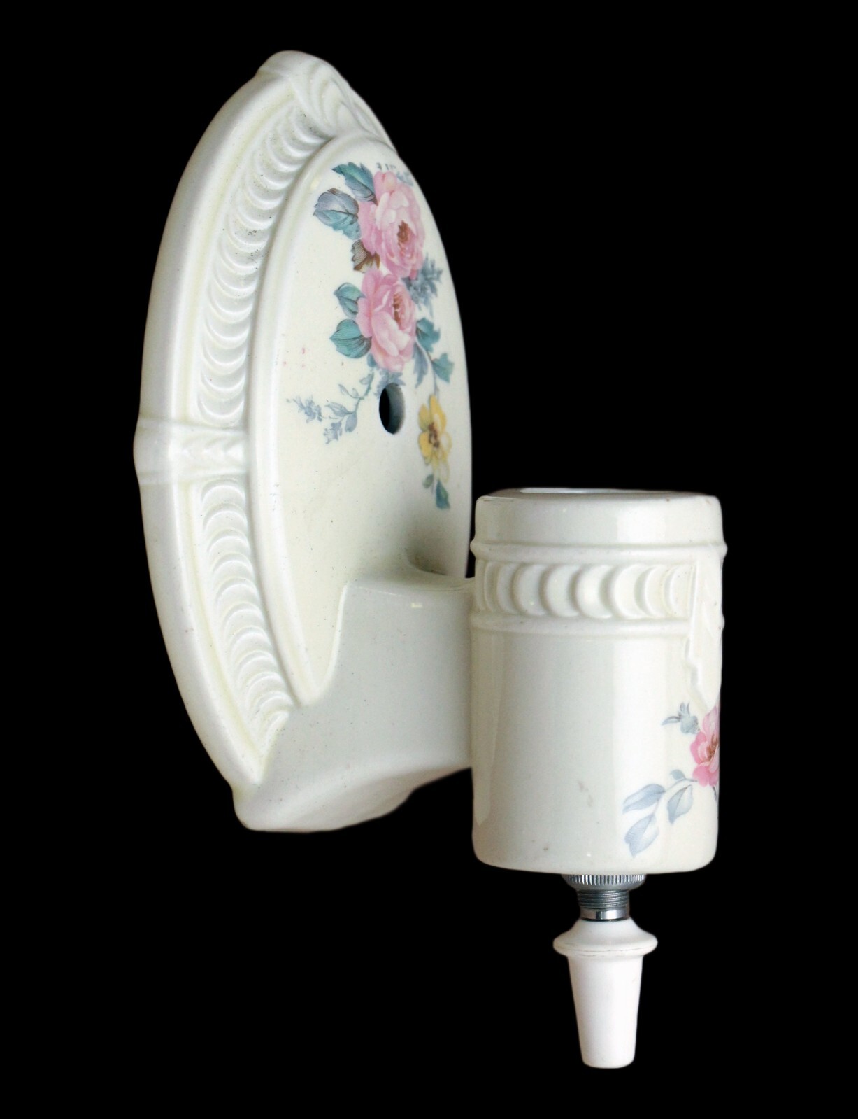 Pair of Traditional White Floral Porcelain Wall Sconces