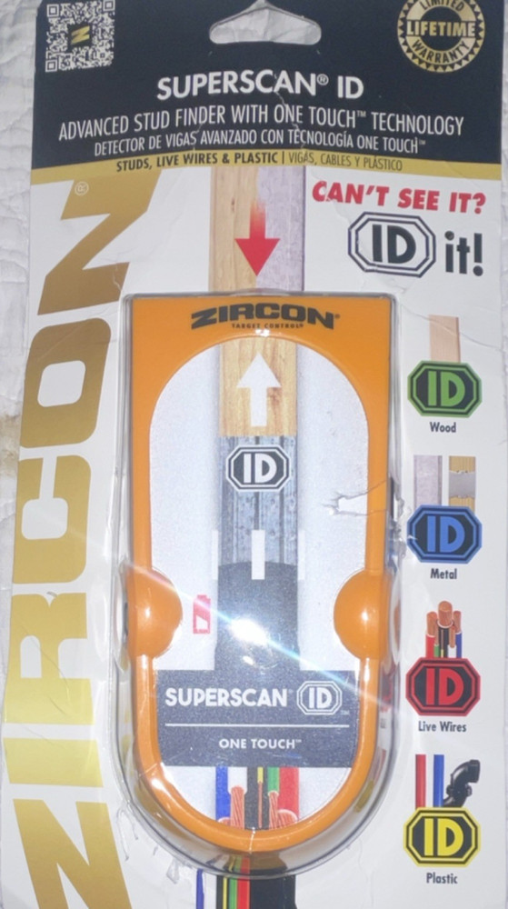 Zircon SuperScan ID Stud Finder One Touch LED Multi-Color SpotLite Pointer