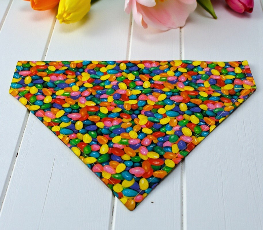 Easter Jelly beans Dog Bandana OVER THE COLLAR Bandanna Slide on Slip Bandanna