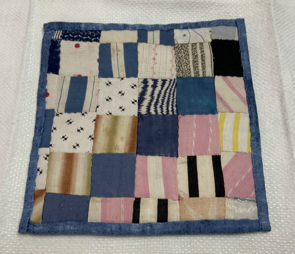 Vintage Antique Patchwork Quilt Table Topper, Postage Stamp, Small