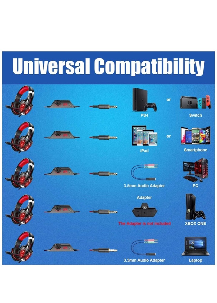 Pro LED Gaming Headset for PS4, PC, Xbox One Controller (a)