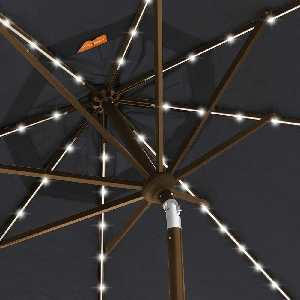 EliteShade USA Umbrella Solar 9ft Market Umbrella with 80 LED Lights