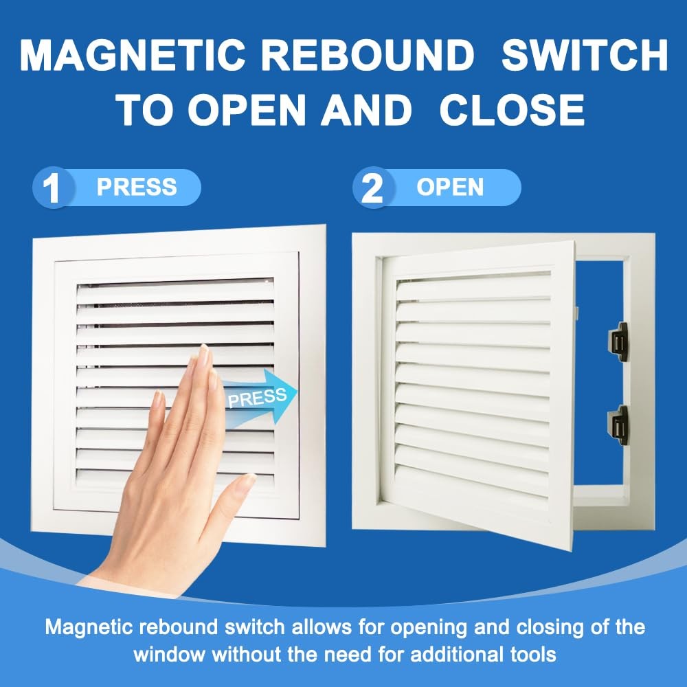 11.65 Access Panel, 10x10 Inside, Aluminum, White, Vent, Push-Button, Drywall