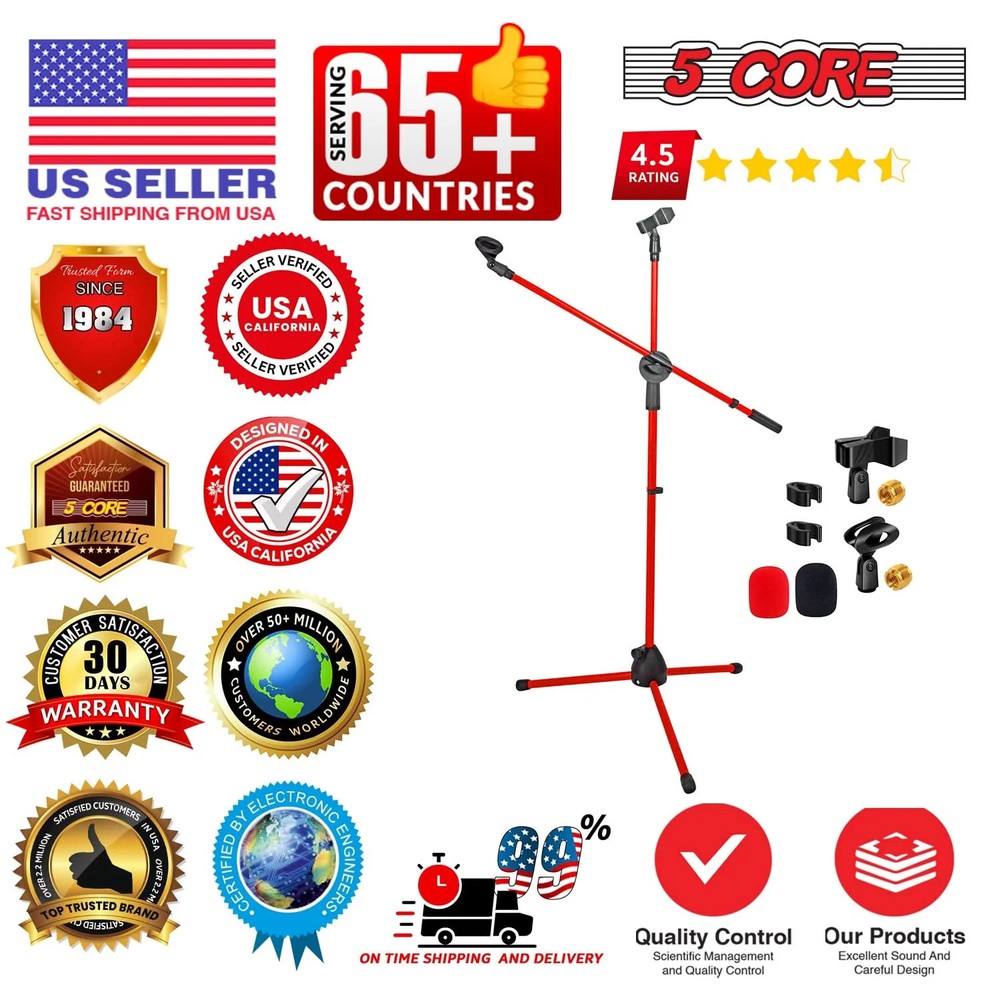 5 Core Microphone Stand Floor Height Adjustable w Extending Telescoping Boom Arm