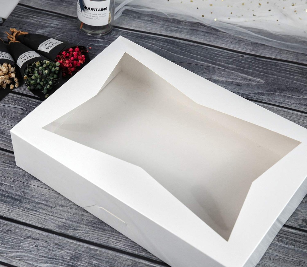 12 PCS White Lock Corner Window Bakery Cookie Boxes Large Container 14x10x3 Inch