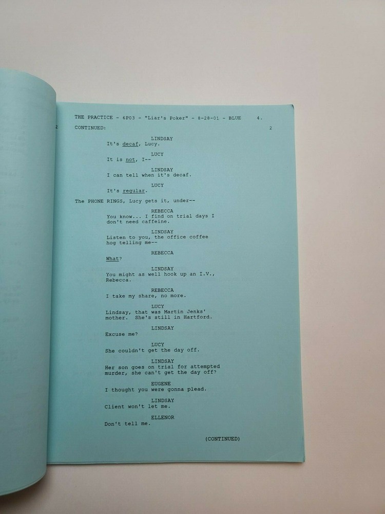 THE PRACTICE / Lukas Reiter, 2001 TV Script, Dylan McDermott "Liar's Poker"