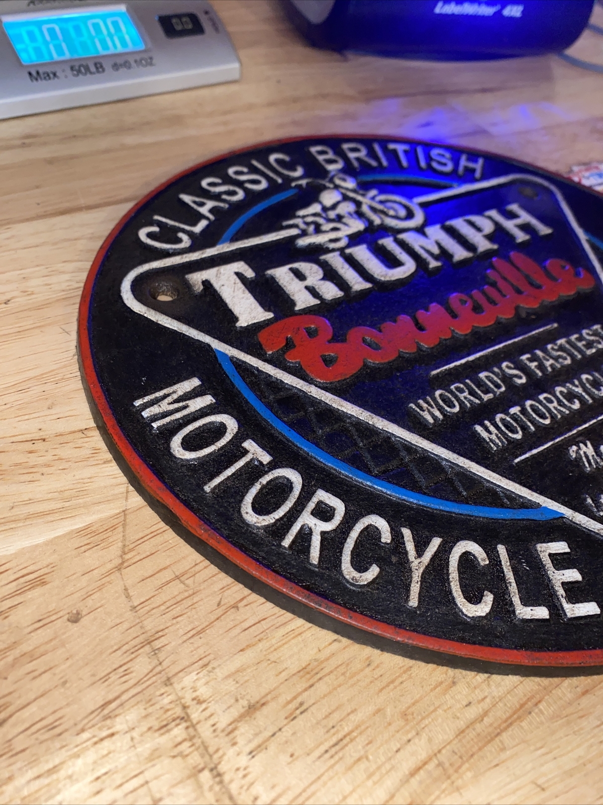 Triumph Motorcycles Sign Plaque Cast Iron Patina Fatboy Biker Indian Collector