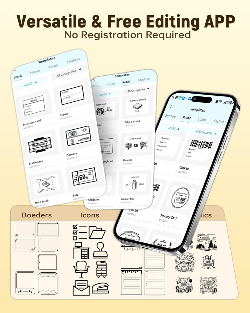 Label Maker Machine with Tape, Bluetooth Thermal Label Printer for Small Busines