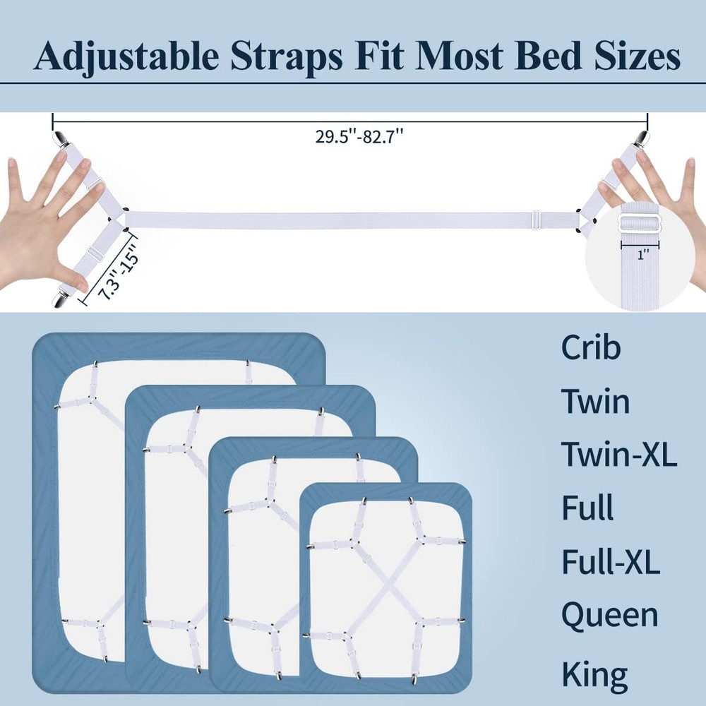 Bed Sheet Straps Adjustable Fasteners Corner Clips Holder 2pcs