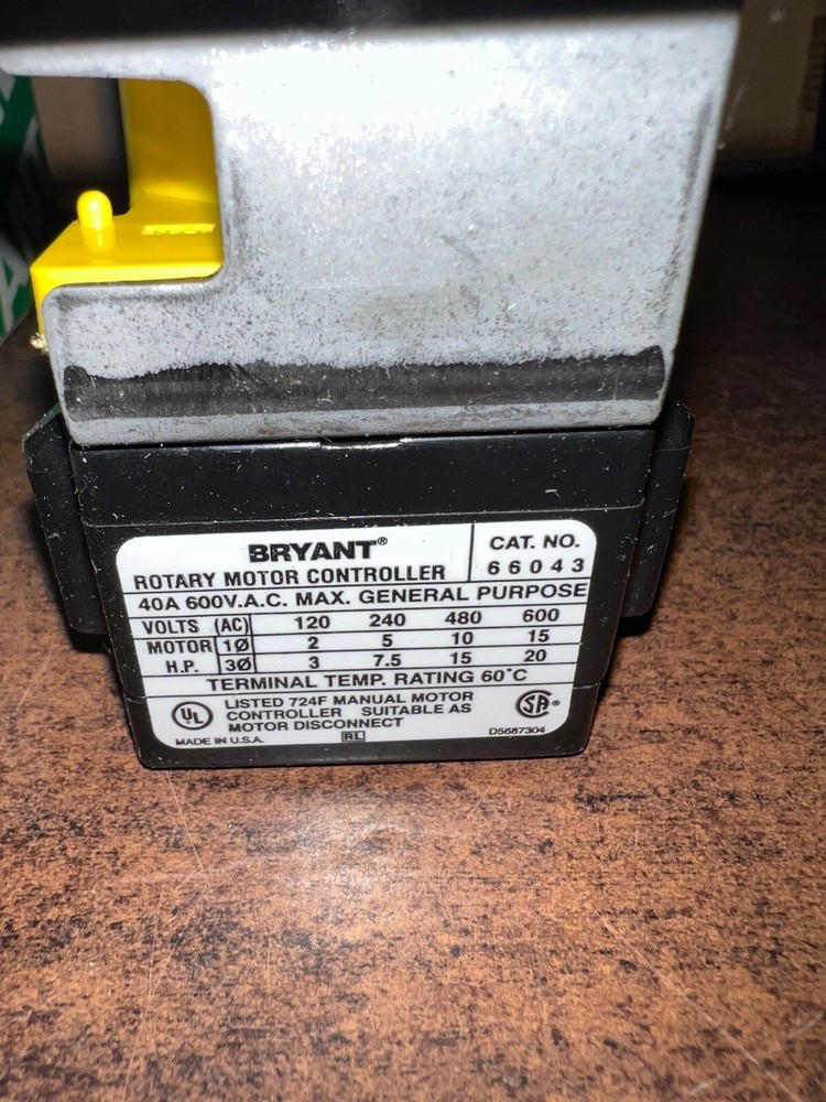 NEW BRYANT 66043 ROTARY MOTOR CONTROLLER 40 AMP NO HANDLE