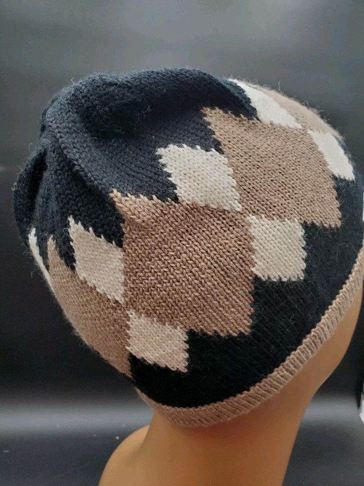 Nine West Argyle Tuque Knit Cap Hat Wool Blend One Size
