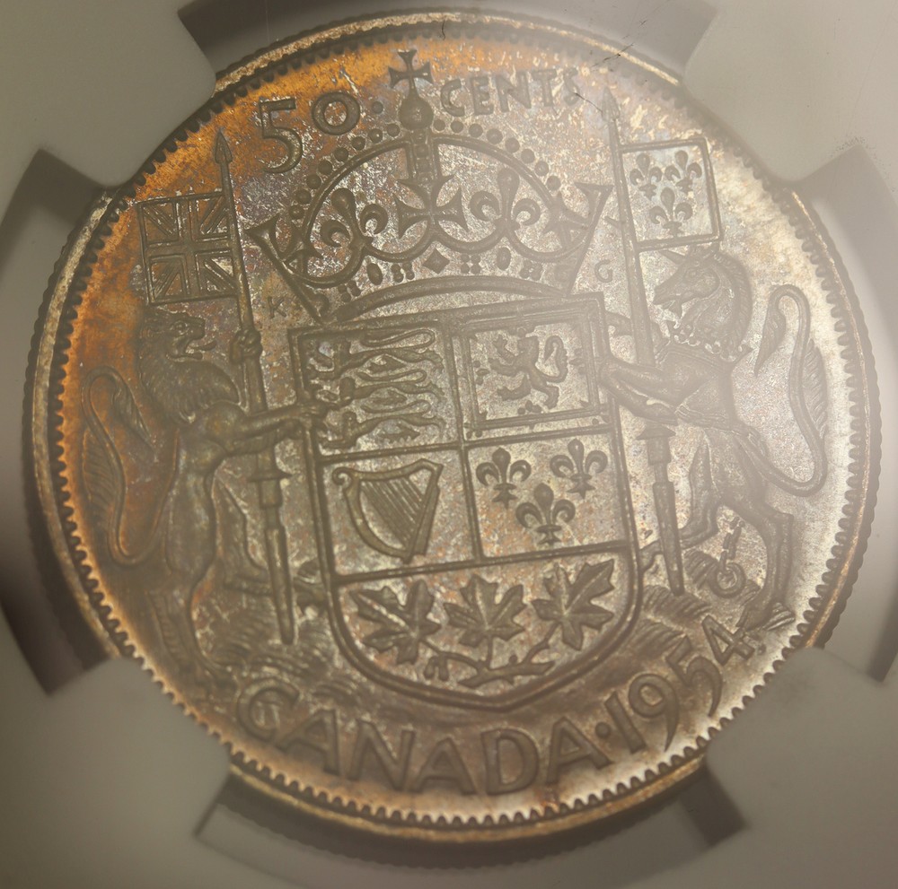 1954 Canada Silver Half Dollar 50C MS 64 NGC Toned