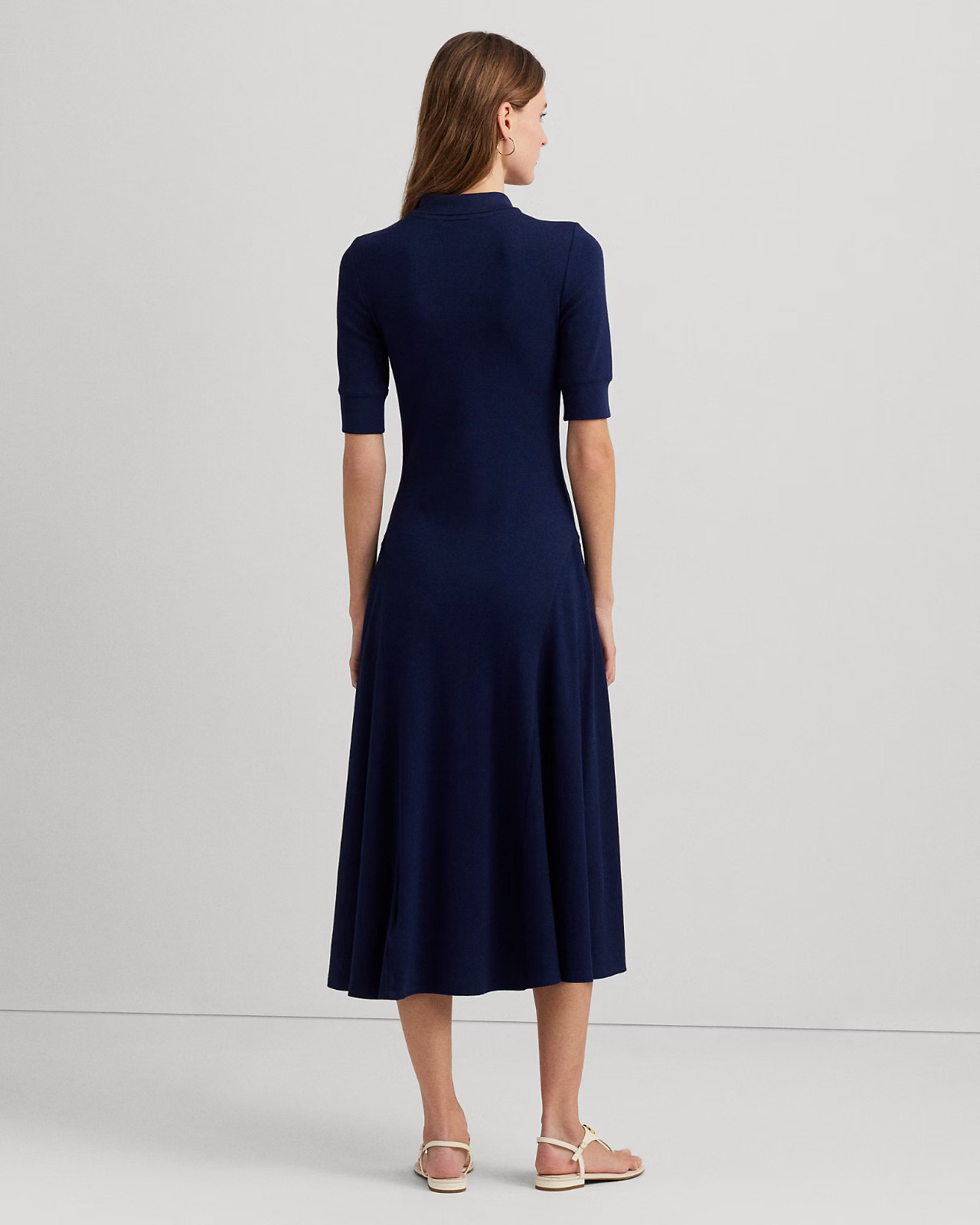 New Lauren Ralph Lauren Cotton-Blend Midi Polo Dress in Navy Blue Size Large